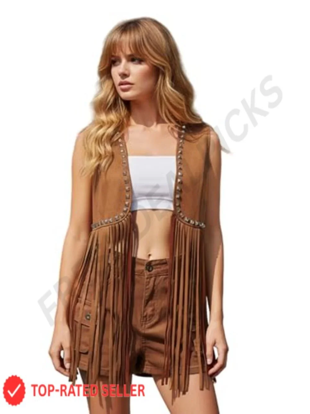Faux Suede Fringe Vest Sleeveless Tassel Western Cowgirl Gilet